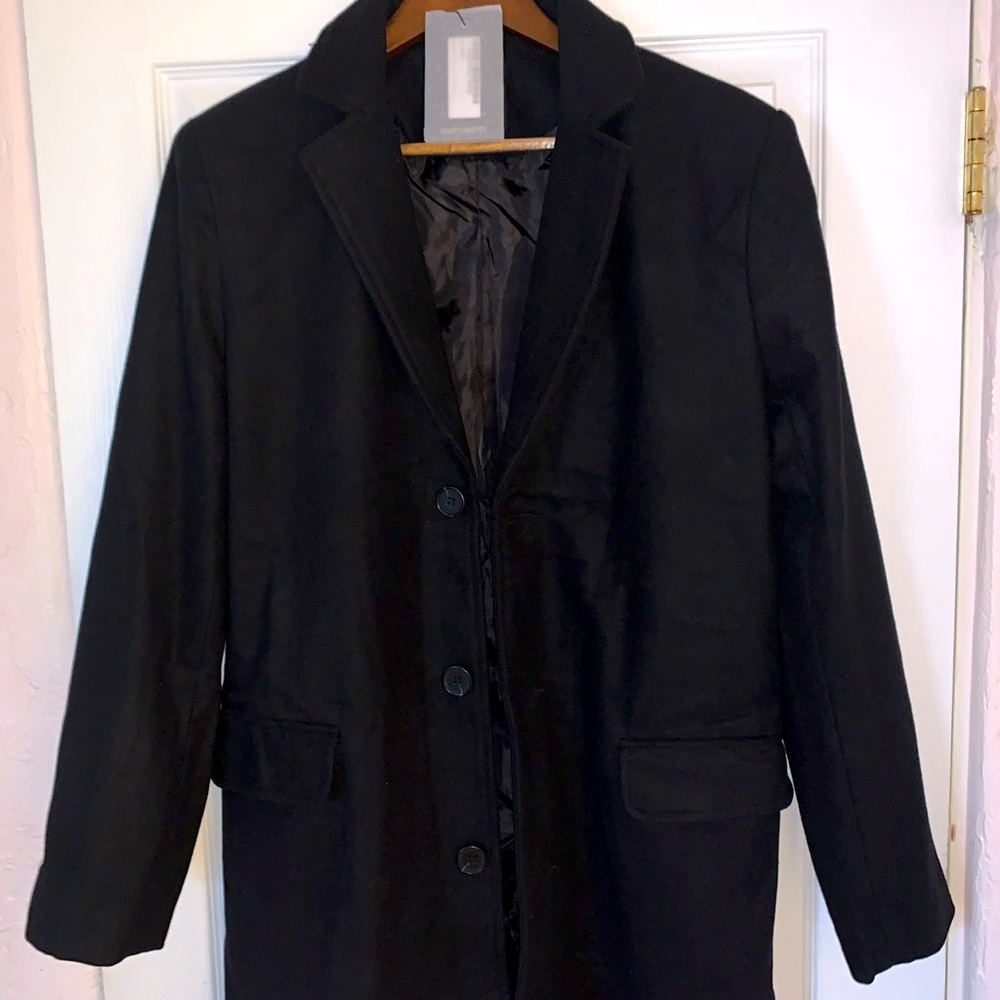 Black wool overcoat / trench coat